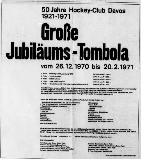 Tombolaplakat zum 50-Jahr-Jubiläum (Davoser Zeitung, Dezember 1970)