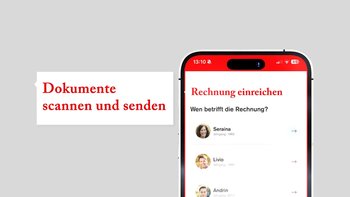 Smartphone mit geöffneter myÖKK-App, auf dem die Benutzeroberfläche mit persönlichen Versicherungsdaten und Navigationsmenü zu sehen ist.