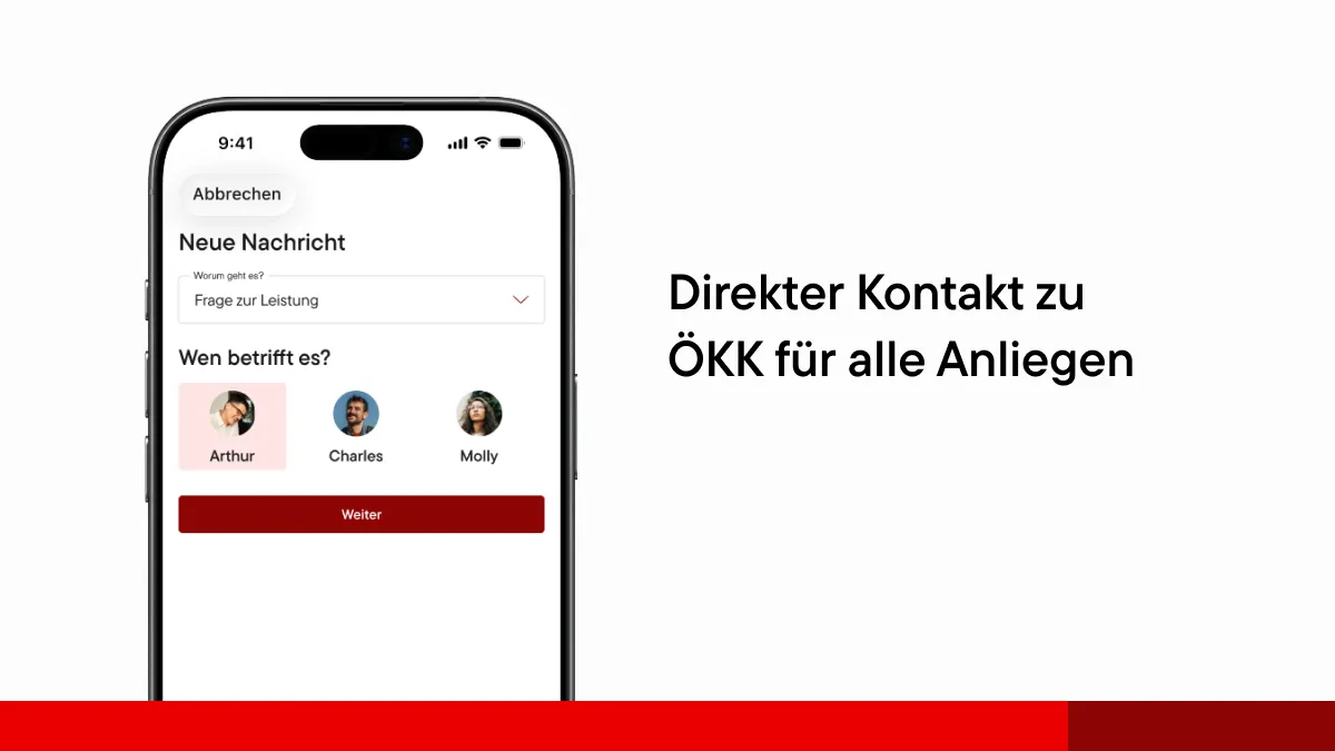 Smartphone mit der Nachrichtenfunktion der myÖKK App zur einfachen Kontaktaufnahme mit ÖKK für Fragen und Anliegen.