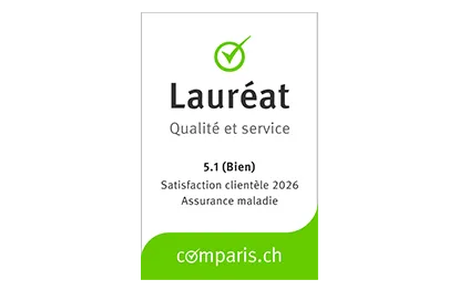 Comparis Lauréat Rapport qualité-service: 5.1 (Bien), Satisfaction clientèle 2026, Assurance maladie