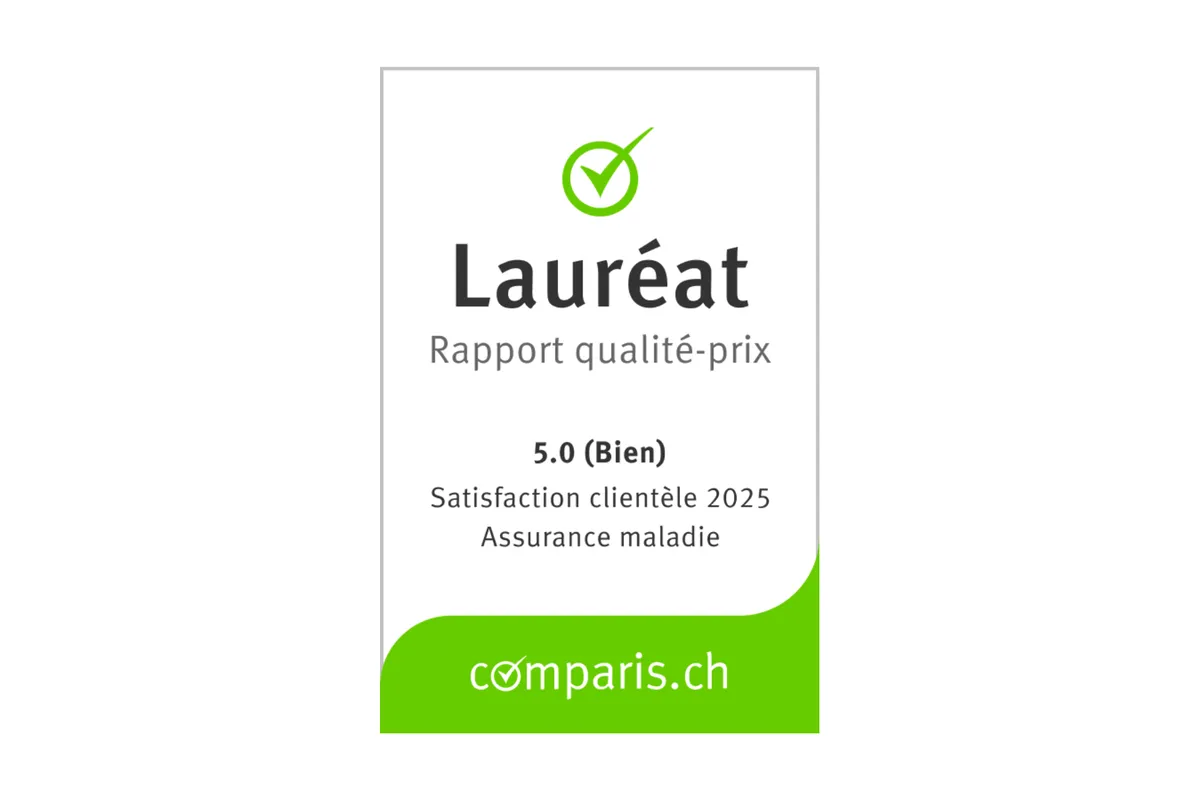 Comparis Lauréat Rapport qualité-prix: 5.0 (Bien), Satisfaction clientèle 2025, Assurance maladie