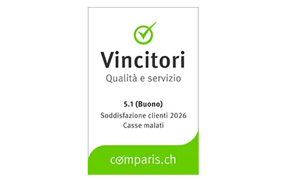 Comparis Vincitori Prezzo/presazione: 5.0 (Buono), Soddisfazione clienti 2025, Casse malati