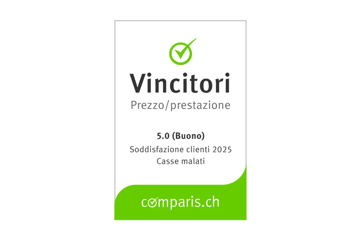 Comparis Vincitori Prezzo/presazione: 5.0 (Buono), Soddisfazione clienti 2025, Casse malati