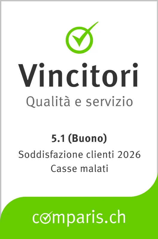 Comparis Vincitori qualità e servizio: 5.1 (Buono), Soddisfazione clienti 2025, Casse malati