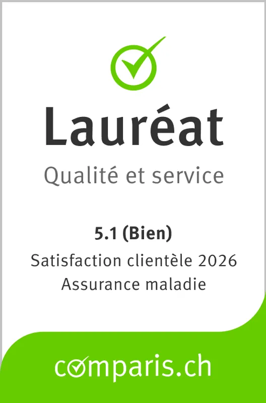 Comparis Lauréat Rapport qualité-service: 5.1 (Bien), Satisfaction clientèle 2026, Assurance maladie